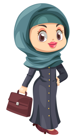 Mulher hijab segurando a bolsa  Ilustração