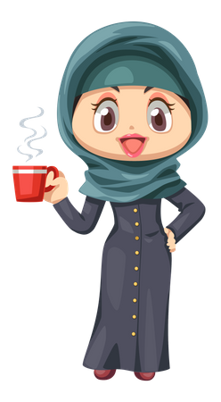 Mulher hijab tomando café  Ilustração