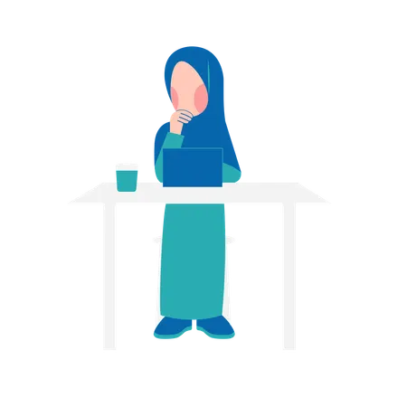 Mulher Hijab trabalhando na mesa  Ilustração