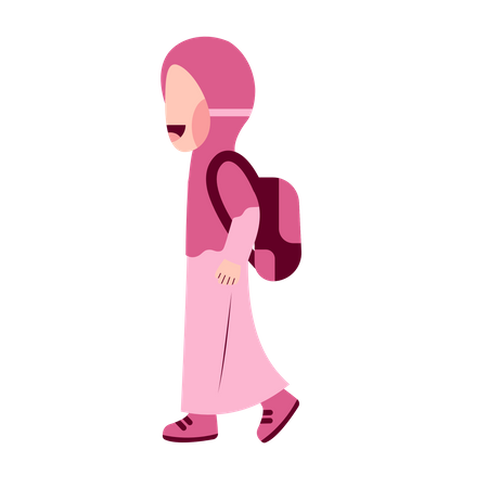 Estudiante hijab con mochila caminando  Ilustración