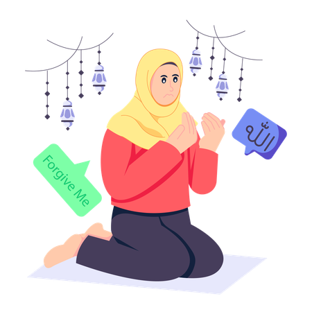 Chica hijab haciendo oración musulmana  Ilustración