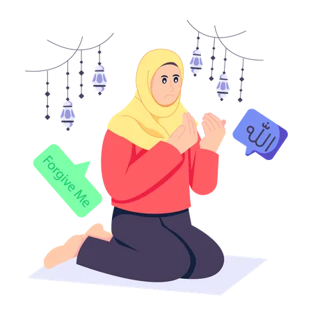 Chica hijab haciendo oración musulmana  Ilustración