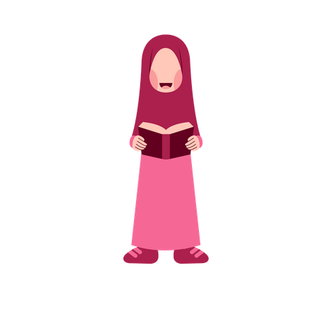Libro de lectura de niña hijab  Ilustración