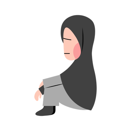 Niña hijab sintiéndose triste  Ilustración