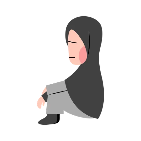 Niña hijab sintiéndose triste  Ilustración