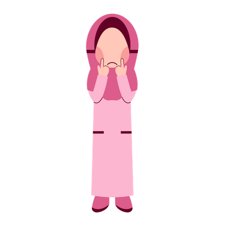 Niña hijab sintiéndose triste  Ilustración