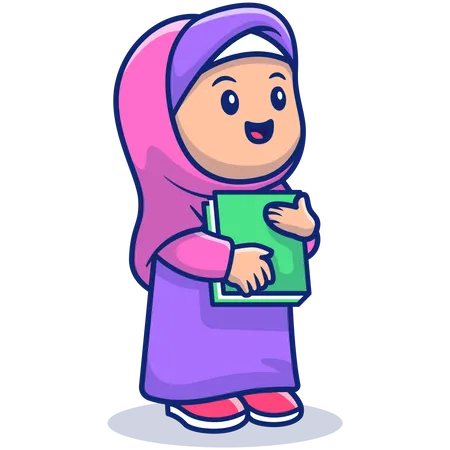 Chica hijab sosteniendo libro sagrado  Ilustración