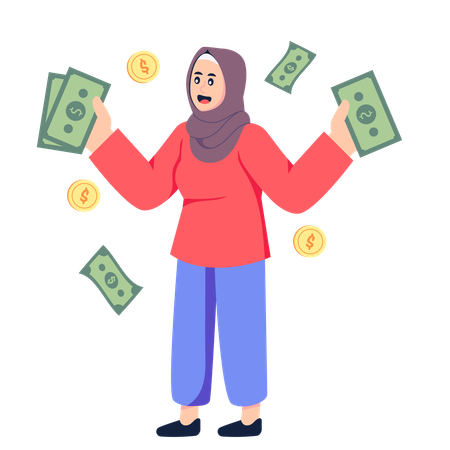 Chica hijab teniendo dinero de Eid  Ilustración