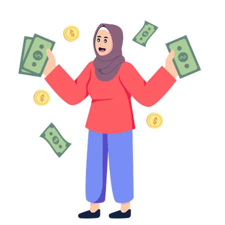 Chica hijab teniendo dinero de Eid  Ilustración