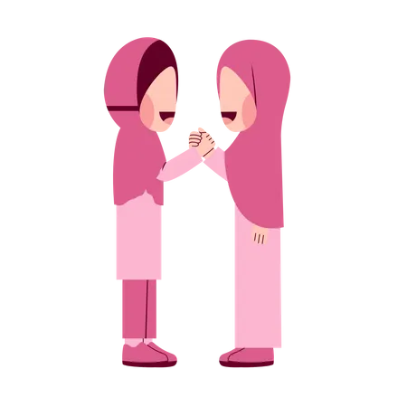 Chicas Hijab dándose la mano  Ilustración
