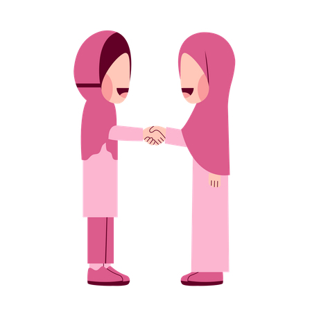 Chicas Hijab dándose la mano  Ilustración