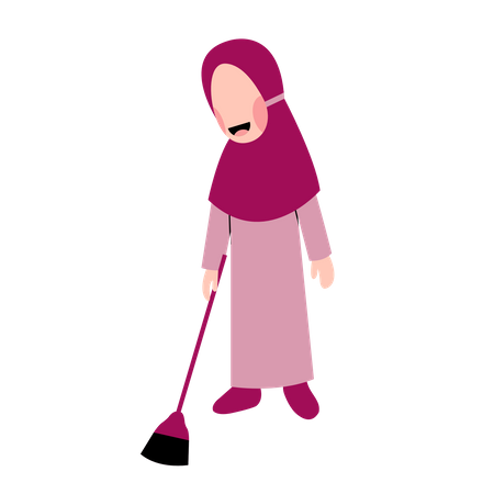 Hijab niño barriendo el piso  Ilustración