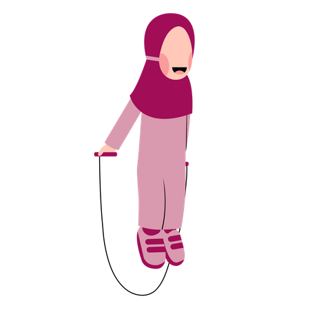 Hijab Kid jugando saltar la cuerda  Ilustración