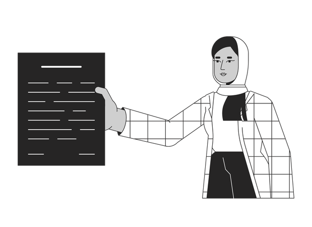 Hijab office worker gives paperwork  Illustration