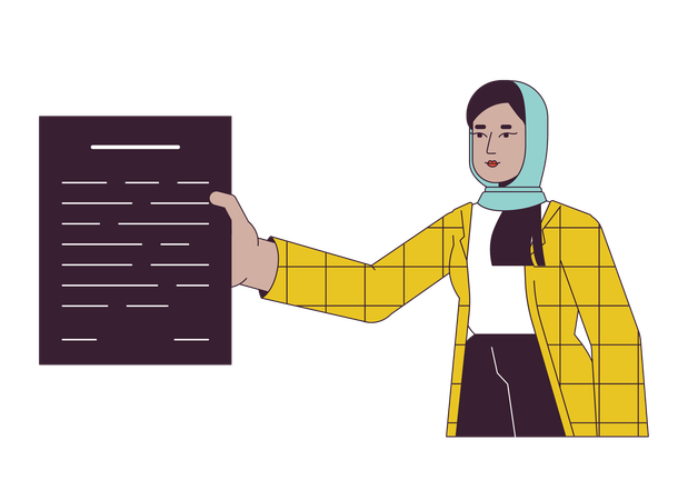 Hijab office worker giving paperwork  Illustration