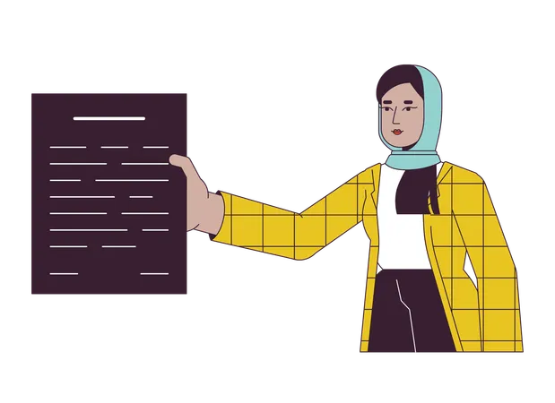 Oficinista de hijab dando papeleo  Ilustración