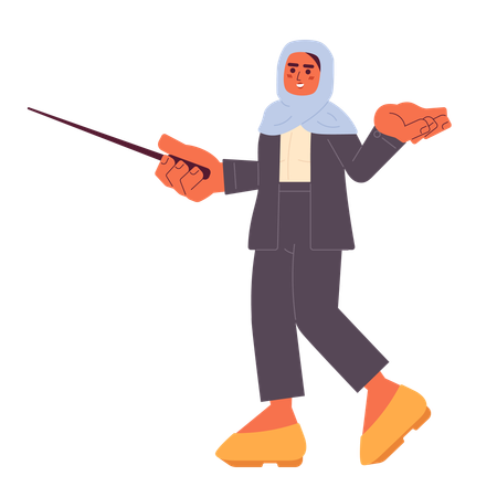 Professeur de hijab tenant un bâton de pointeur  Illustration