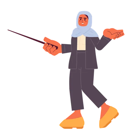 Professeur de hijab tenant un bâton de pointeur  Illustration