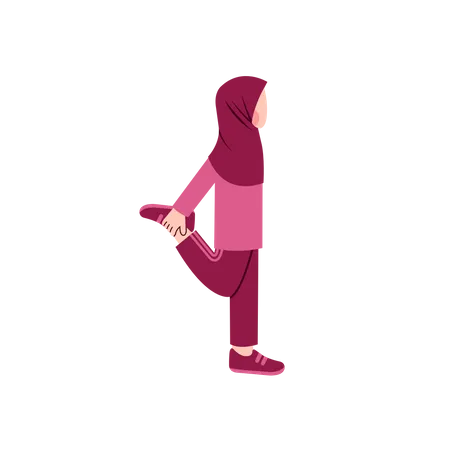 Senhora hijab fazendo alongamento de perna  Ilustração