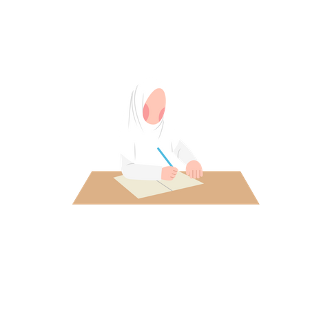 Hijab Student doing homework Illustration