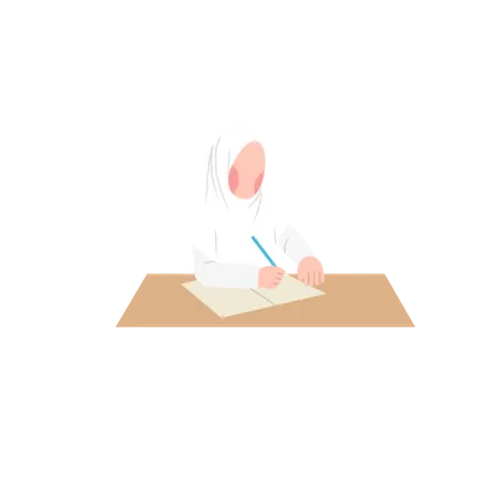 Hijab Student doing homework  Illustration