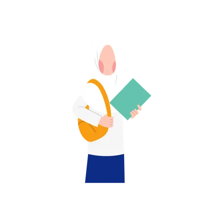 Hijab Student with bag and book Illustration