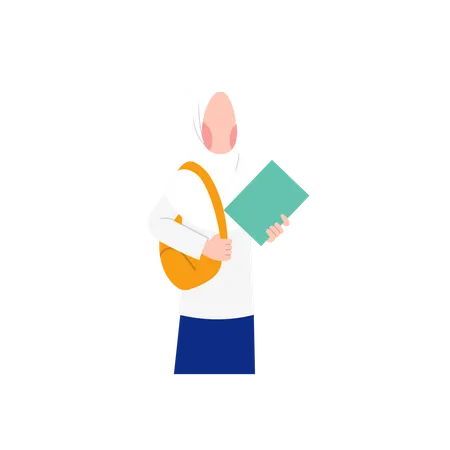 Hijab Student with bag and book  Illustration