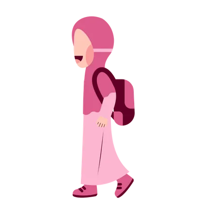 Hijab, Mädchen, Schüler, Mit, Schultasche, Gehende  Illustration