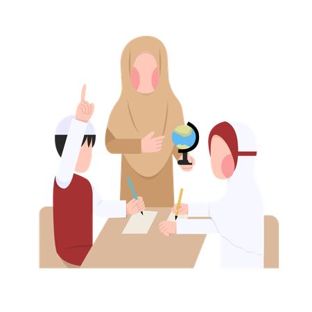 Hijab Teacher And Student  Illustration