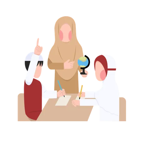 Hijab Teacher And Student  Illustration