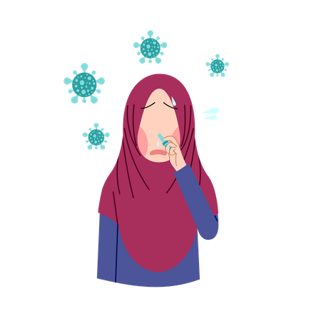 HIjab woman caught cold Illustration