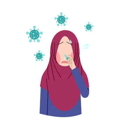 HIjab woman caught cold  Illustration