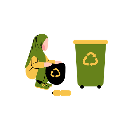 Hijab woman cleaning waste Illustration