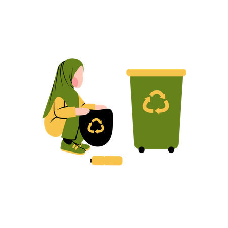 Hijab woman cleaning waste  Illustration