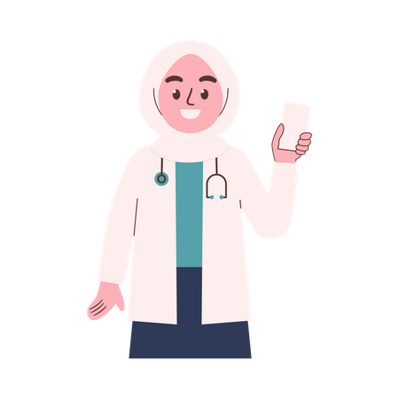 Hijab Woman Doctor holding mobile Illustration