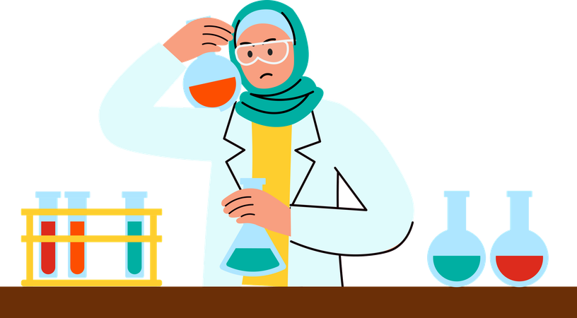 Hijab Woman doing experiment  일러스트레이션