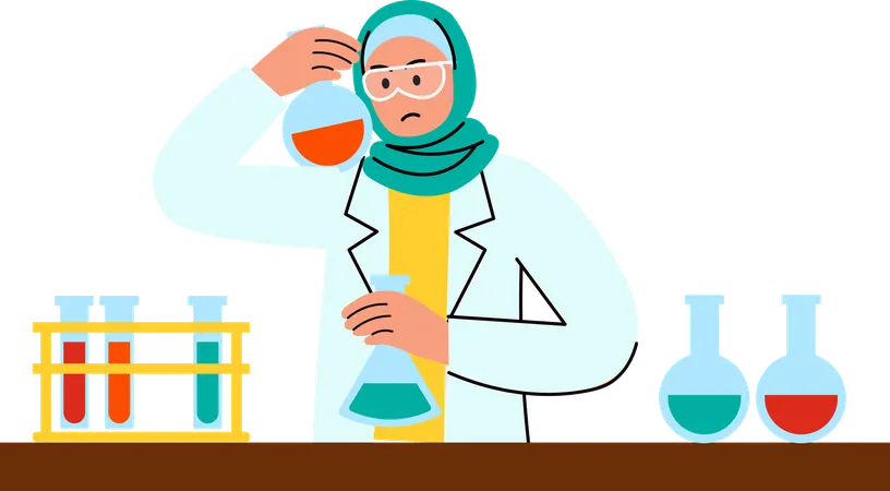 Hijab Woman doing experiment  イラスト