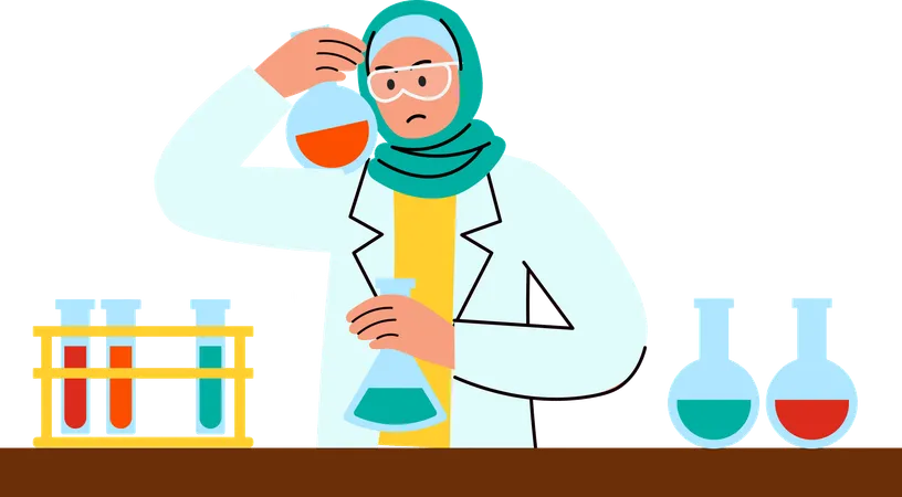 Hijab Woman doing experiment  Illustration