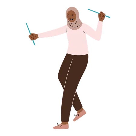 Hijab Woman doing poundfit workout  Illustration