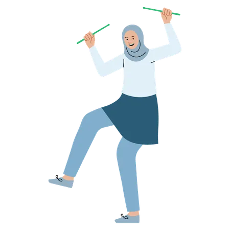 Hijab Woman doing poundfit workout  Illustration