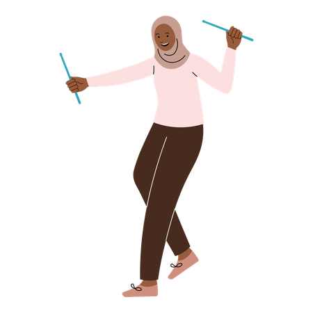 Hijab Woman doing poundfit workout  Illustration