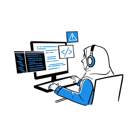 Hijab woman doing Programming  Illustration