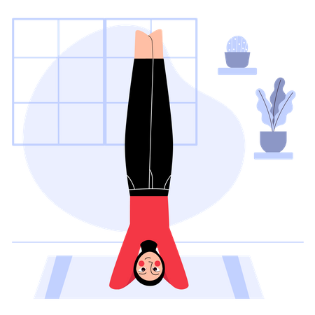 Hijab woman doing supported headstand Illustration