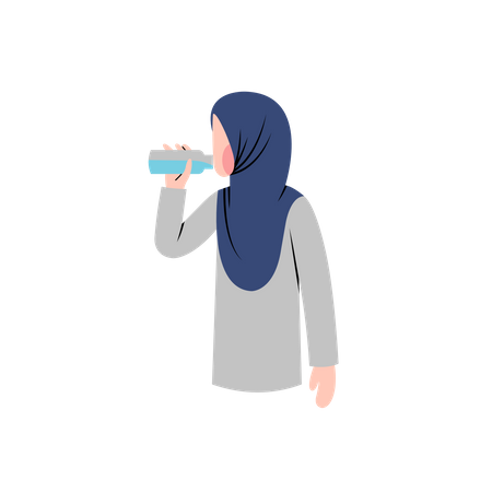 Hijab woman drink water Illustration