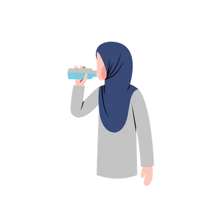 Hijab woman drink water  Illustration
