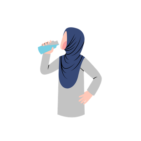 Hijab woman drink water from bottle Illustration