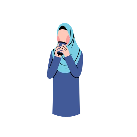 Hijab Woman Drinking Coffee Illustration