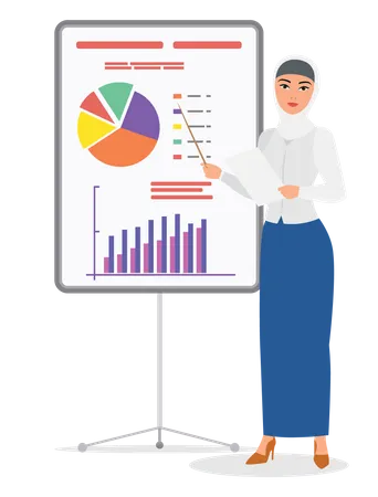 Hijab woman giving business presentation  Illustration