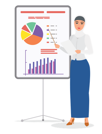 Hijab woman giving business presentation  Illustration