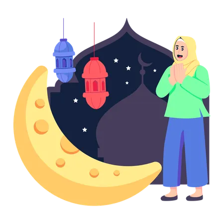 Hijab woman giving Muslim Greetings  Illustration